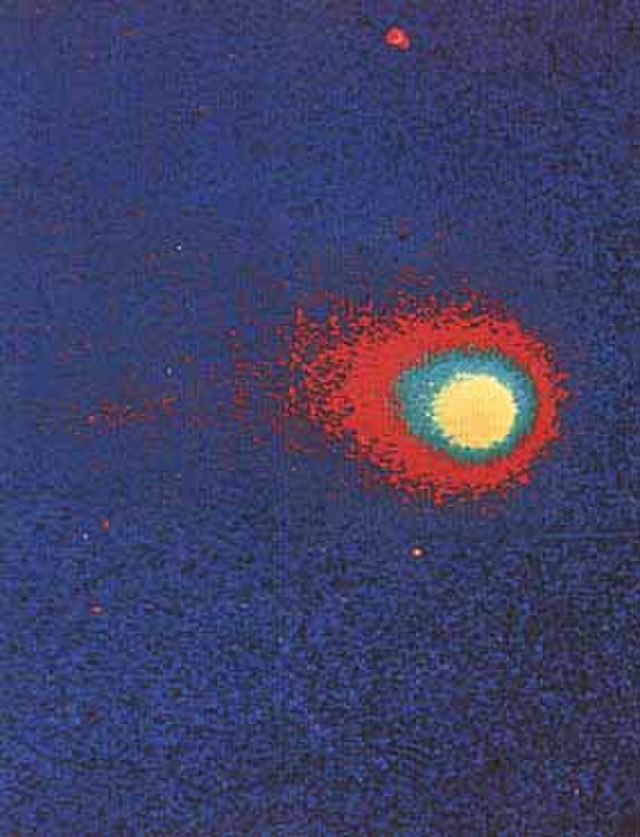 False color enhancement of black-and-white photograph of Comet Kohoutek 